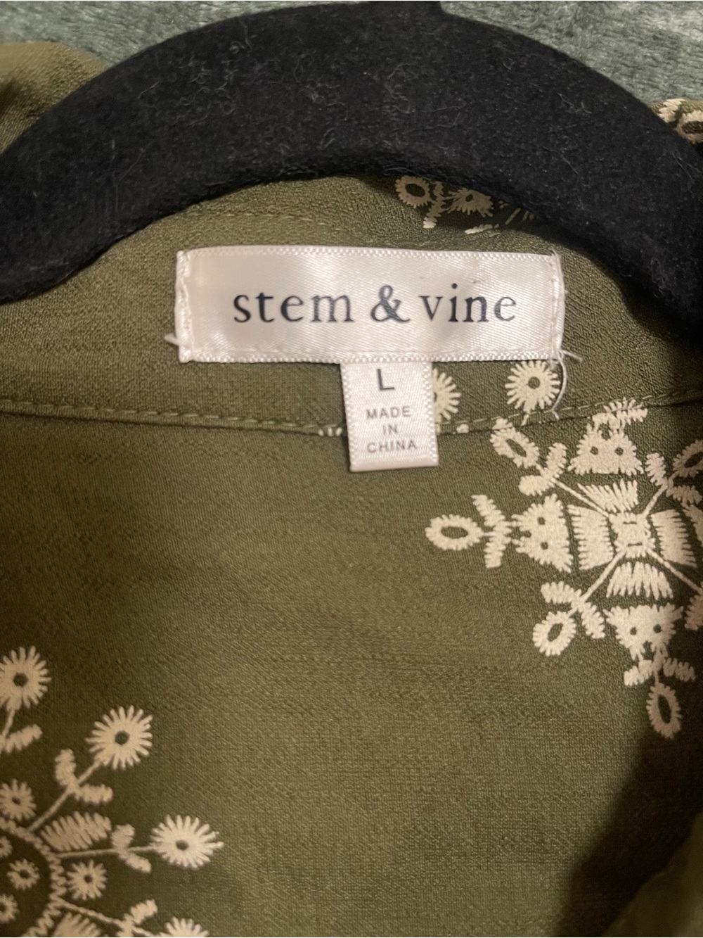 Sundry Olive Green Printed Button-Up Shirt with White Medallions - Picture 3 of 6
